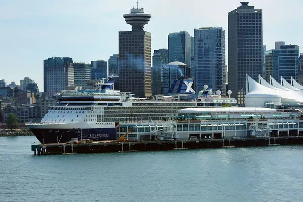 stock image Vancouver, Canada - 23rd June 2024:Celebrity Millennium cruise ship docked at Canada Place