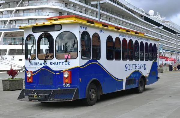 stock image Ketchikan, Alaska, USA - 1st July 2023:Southbank Shuttle bus on the dock side for tourists