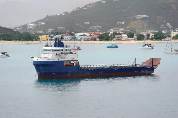 stock image Phillipsberg, St Maarten - 2nd February 2024:Island Scout - off shore supply ship - moored in the harbour of St Phillipsberg