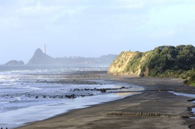 Tourists exploring the Oakura beach, New Plymouth,New Zealand clipart