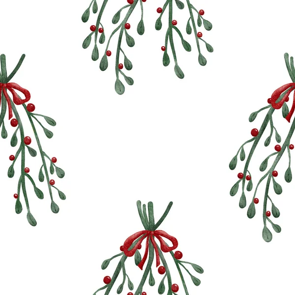 겨우살이와 성탄절 꽃무늬 페인팅 배경에 바다없는 — 스톡 사진