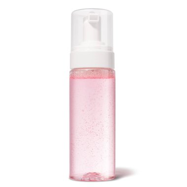 Beyaz zemin üzerinde sıvı sabun izole plastik şişe, üst görünüm