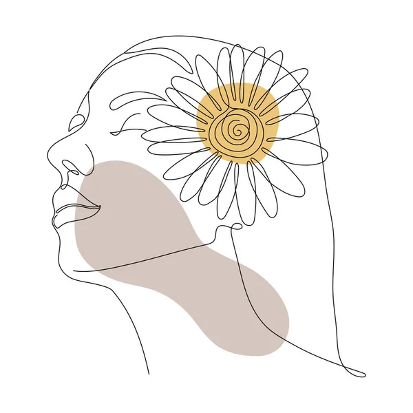 Line Art Woman Portrait Flower Abstract Minimal Woman Face Continuous — Stock Vector