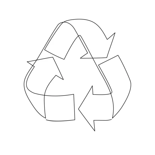 循环签名 单行连续绘图风格 循环利用图标向量单行插图用于循环利用垃圾桶 在白色背景上孤立的生态学符号 再利用 再循环概念 — 图库矢量图片