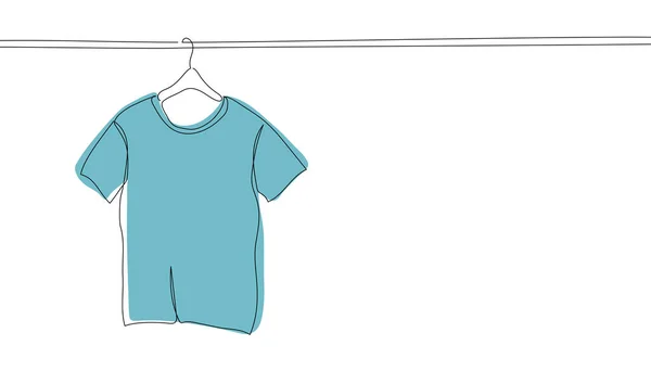 Blaues Shirt Eine Durchgehende Linienzeichnung Sauberes Hemd Kleiderbügel Konzept Für — Stockvektor