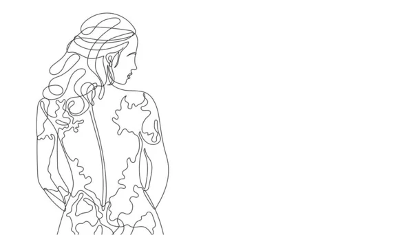 Красивая Юная Леди Длинном Вечернем Платье Однострочная Минималистская Иллюстрация Женщины — стоковый вектор