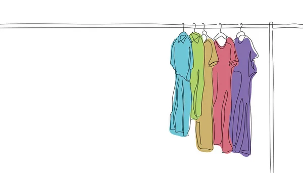 Барвистий Одяг Вішалці Магазині Один Безперервний Малюнок Лінії Чистий Одяг — стоковий вектор