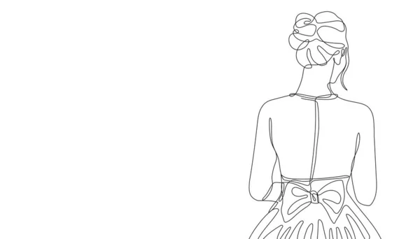 Красивая Невеста Длинном Свадебном Платье Однострочная Минималистская Иллюстрация Юной Леди — стоковый вектор