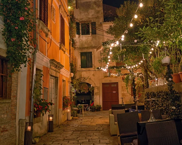 夜のランプに照らされたポルトガルの町の古い通り クロアチア ヨーロッパ — ストック写真
