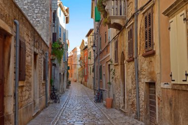Streets of Rovinj with calm, colorful building facades, Istria, Rovinj is a tourist destination on Adriatic coast of Croatia