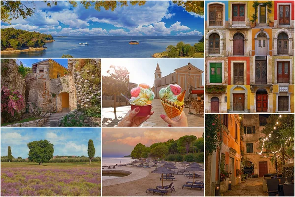 Colorful Collage Beautiful Places Cozy Quiet Town Porec Porec Tourist — Stock Photo, Image
