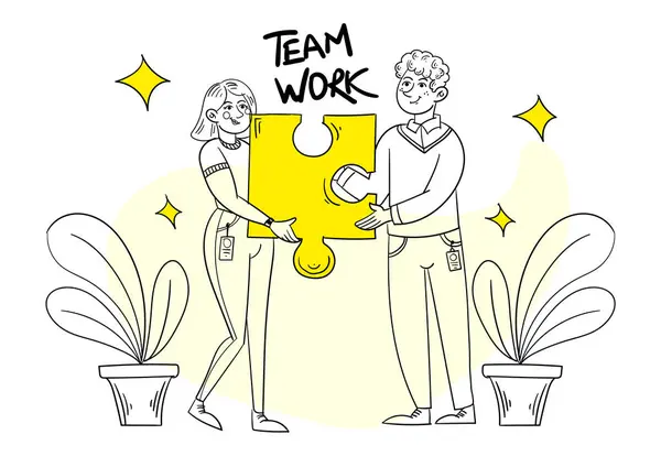 Çözüm üzerinde çalışan takım çalışması konseptinin el çizimi illüstrasyonu