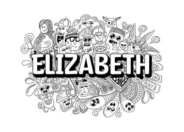 Hand-drawn name illustration doodle art for -   Elizabet  #name doodle art clipart