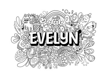 Evelyn # adlı karalama sanatı için el yapımı isim çizimi.