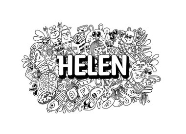 Helen # isim karalama sanatı için el çizimi resimleme sanatı