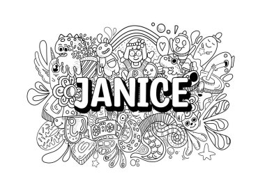Janice # adı karalama sanatı için el çizimi resim sanatı.