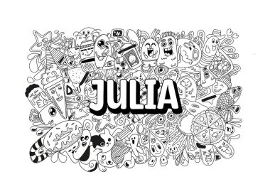 Julia # adlı karalama sanatı için el yapımı isim çizimi.