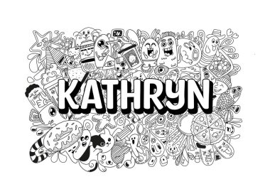 Kathryn # isimli karalama sanatı için el yapımı bir resim çizimi.