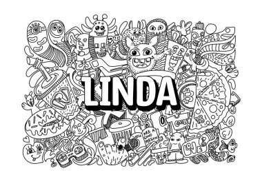 Linda # isimli karalama sanatı için el yapımı isim çizimi.