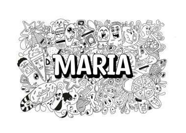 Maria # markalı karalama sanatı için el yapımı bir resim çizimi.