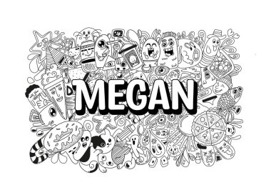 Hand-drawn name illustration doodle art for -  Megan  #name doodle art clipart