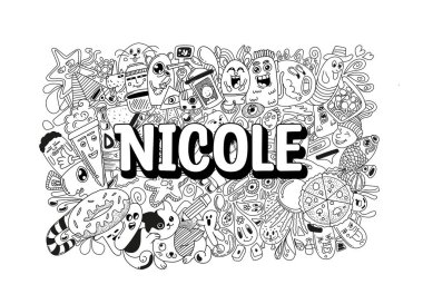 Nicole # isimli karalama sanatı için el yapımı isim çizimi.