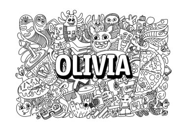 Olivia # adlı karalama sanatı için el yapımı isim çizimi.