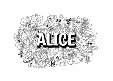 Alice # isim karalama sanatı için el çizimi resimleme sanatı