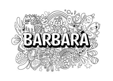 Barbara # adı karalama sanatı için el çizimi resim sanatı.