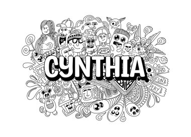 Cynthia 'nın el çizimi resimli karalama sanatı.