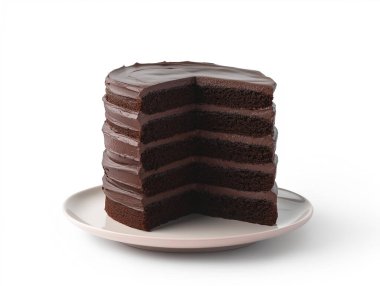Beyaz izole bir tabakta çikolatalı pasta dilimi