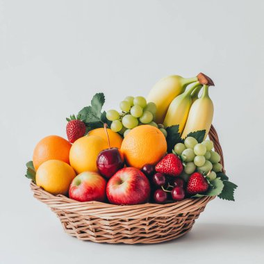 taze meyve ve elmalar beyaz üzerine