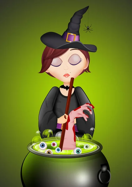Funny Illustration Witch Cauldron — Stock Photo, Image