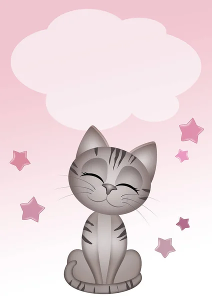 Birth Announcement Card Baby Girl Little Cat — Stock Photo, Image