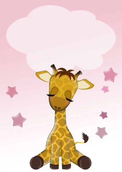 Открытка Объявлением Рождении Девочки Жирафом — стоковое фото