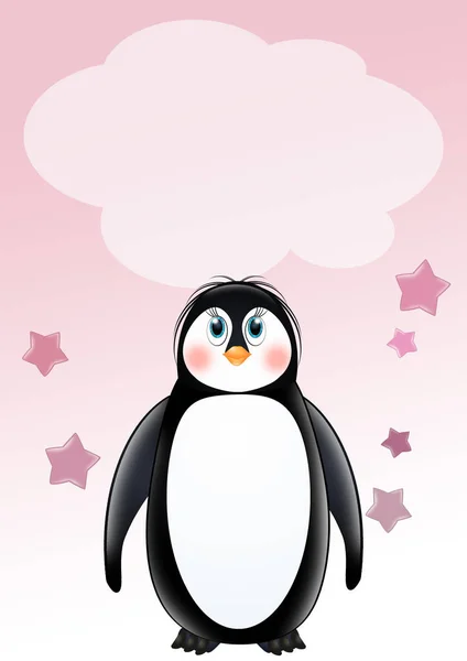 Karta Ogłoszeniowa Dla Dziewczynki Pingwinem — Zdjęcie stockowe