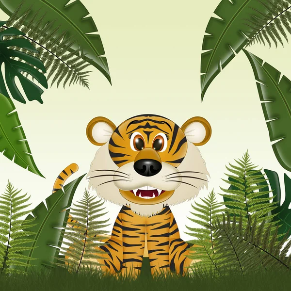 Illustration Drôle Tigre Dans Jungle — Photo