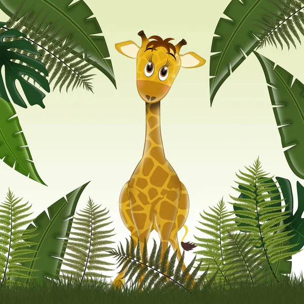 Ilustrace Legrační Žirafy Džungli — Stock fotografie