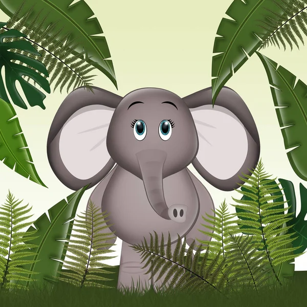 Ilustración Elefante Divertido Selva —  Fotos de Stock