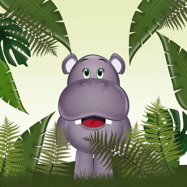 Illustration Drôle Hippopotame Dans Jungle — Photo