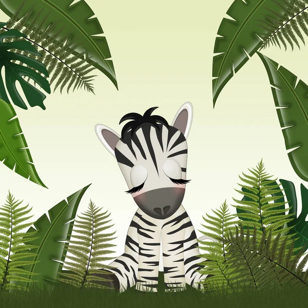 Illustration Rolig Zebra Djungeln — Stockfoto