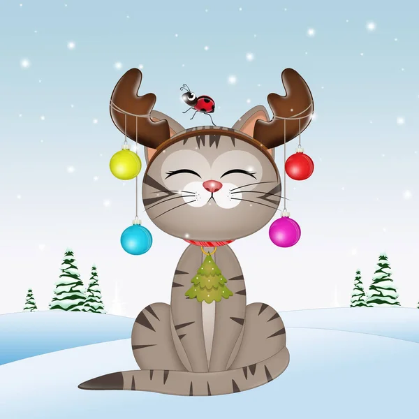 Ilustración Gato Divertido Con Decoración Navidad — Foto de Stock