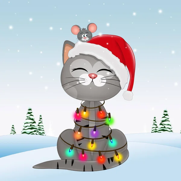 有趣的圣诞猫图例 — 图库照片