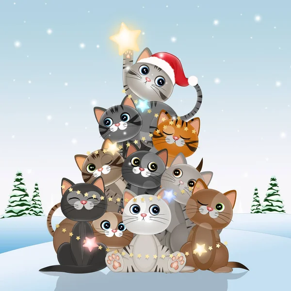 Kışın Noel Kedilerinin Resmi — Stok fotoğraf