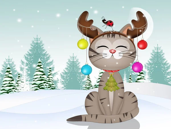 Noel Süslemeleri Ile Kedi Çizimi — Stok fotoğraf