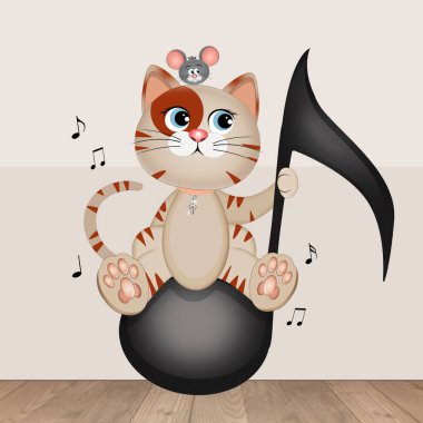 Müzikal notadaki kedinin çizimi