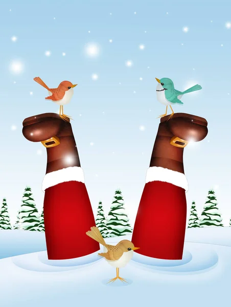 Ilustrace Nohou Santa Clause Sněhu — Stock fotografie