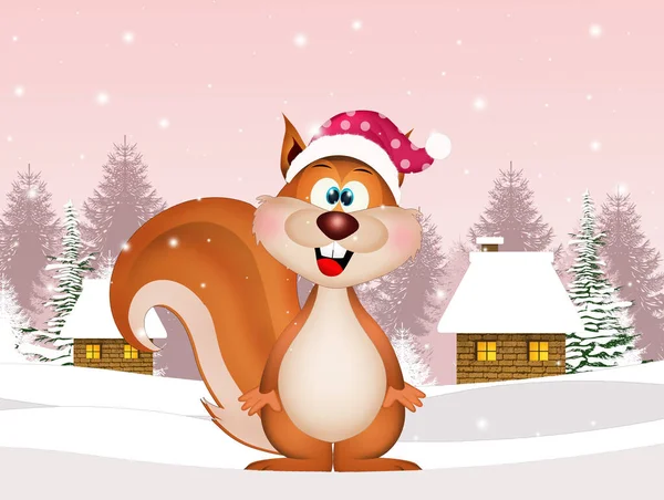 松鼠在冬天庆祝圣诞节 — 图库照片