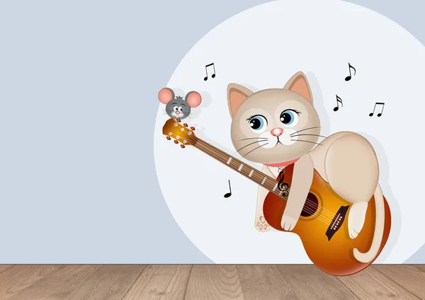 Ilustracja Muzyk Kot Gitarze — Zdjęcie stockowe