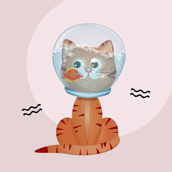 Ilustración Gato Signo Astrológico Acuario — Foto de Stock